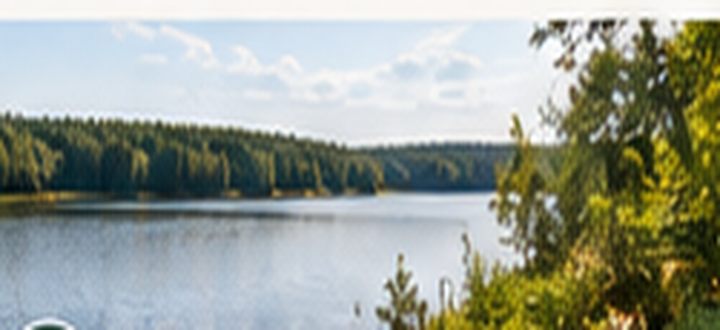 Иллюстрация водоёма среди лесов